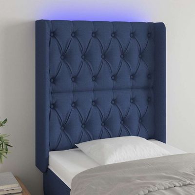 vidaXL Čelo postele s LED modré 83x16x118/128 cm látka