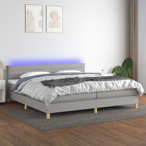 vidaXL Posteľ boxsping s matracom a LED bledosivá 200x200 cm látka