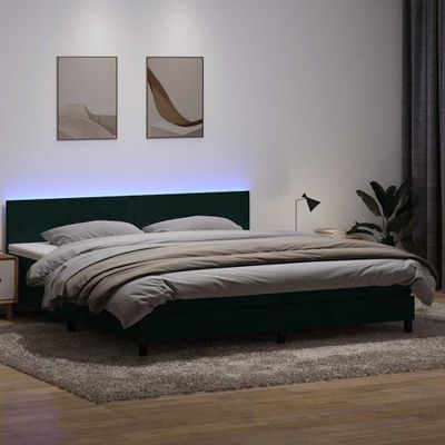 vidaXL Posteľný rám boxsping s matracom a LED tmavozelený 180x220 cm zamat