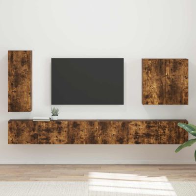 vidaXL Sada nástenného kabinetu na TV Nástenný 6 pcs Dymová dub