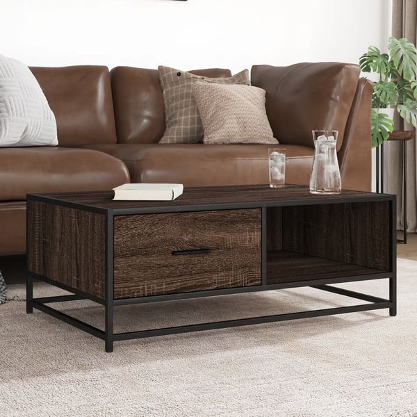 vidaXL Konferenčný stolík hnedý dub 90x57x35 cm kompozit. drevo a kov