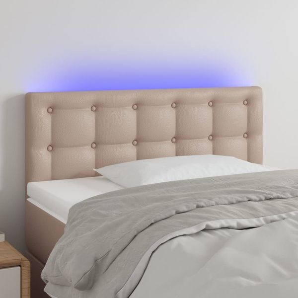 vidaXL Čelo postele s LED kapučínové 80x5x78/88 cm umelá koža