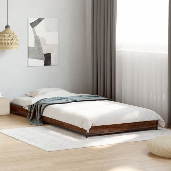 vidaXL Posteľný rám hnedý dub 75x190 cm kompozitné drevo a kov