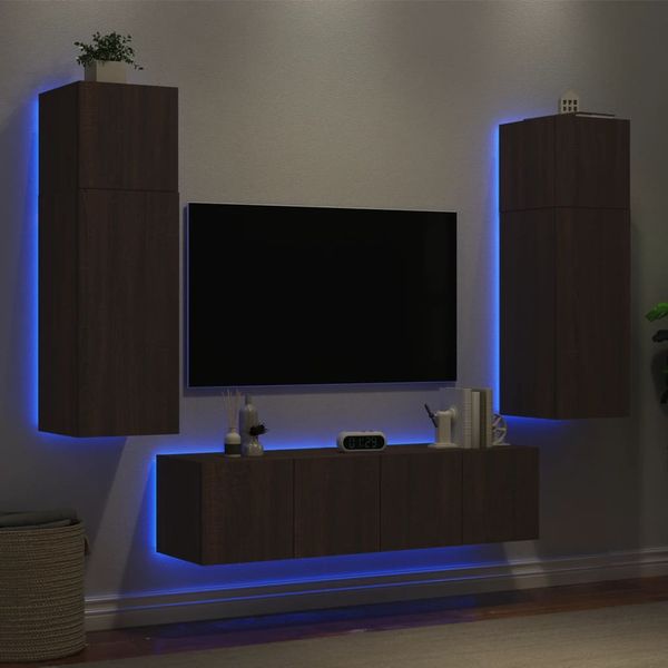 vidaXL 6-dielne TV nástenné skrinky s LED hnedý dub kompozitné drevo
