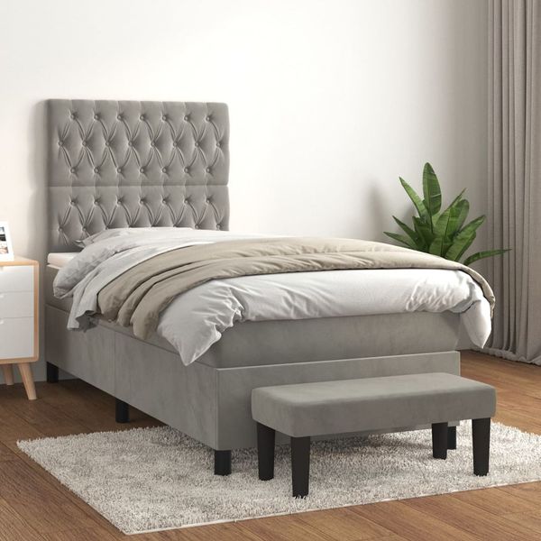 vidaXL Posteľný rám boxsping s matracom bledosivý 100x200 cm zamat