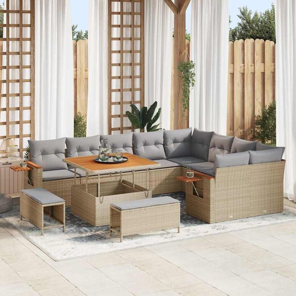 vidaXL Súprava záhradných pohoviek 13 pcs Beige a svetlo šedá