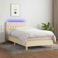 vidaXL Posteľ boxsping s matracom a LED krémová 90x190 cm látka