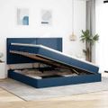vidaXL Postel s úložným prostorem a matrací Modrá 200 x 200 cm látka