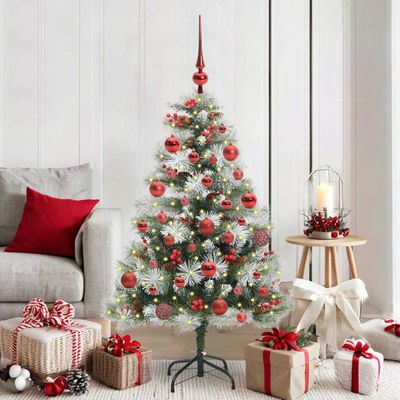 vidaXL Umelý vianočný stromček Zelená a biela 150 cm PVC, kov a plast