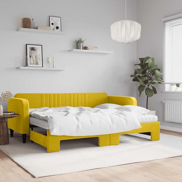vidaXL Rozkladacia denná posteľ s matracmi žltá 80x200 cm zamat