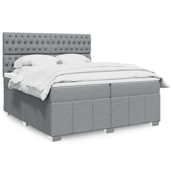 vidaXL Posteľný rám boxsping s matracom bledosivý 200x200 cm látka