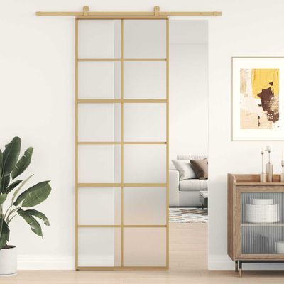 vidaXL Posuvné dvere zlaté 76x205 cm matné ESG sklo a hliník