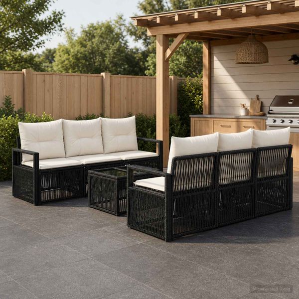 vidaXL Súprava záhradných pohoviek 7 ks Čierna polyratan