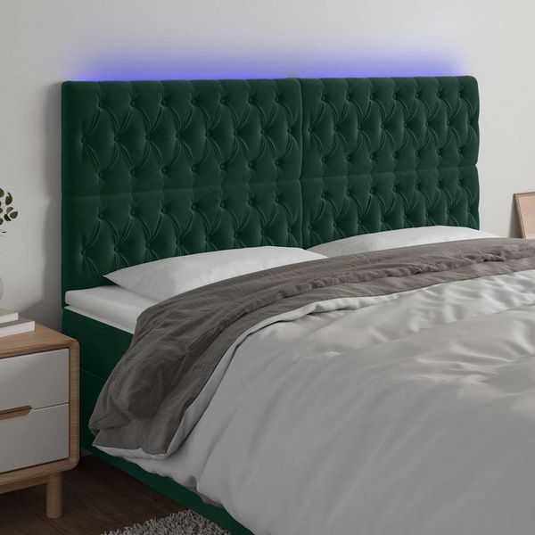 vidaXL Čelo postele s LED tmavozelené 200x7x118/128 cm zamat