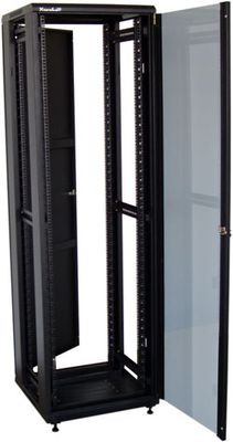 XtendLan 42U/600x1000 stojanový, černý, skleněné dveře, plná záda Rozvadec, 19", stojanový, výška 42U, 600x1000, sklenené dvere, kourové sklo, plná záda, perforovaný horní a spodní kryt, rozebíra