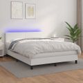 vidaXL Boxspring posteľ s matracom a LED biela 140x200 cm umelá koža
