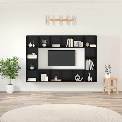 vidaXL Zostava TV skriniek Nástenný 4 pcs Čierna 37 x 37 x 142,5 cm