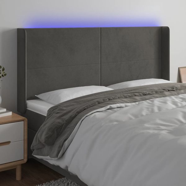 vidaXL Čelo postele s LED tmavosivé 183x16x118/128 cm zamat