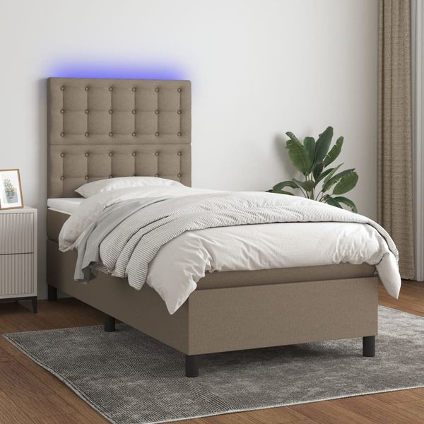 vidaXL Posteľ boxsping s matracom a LED sivohnedá 90x190 cm látka