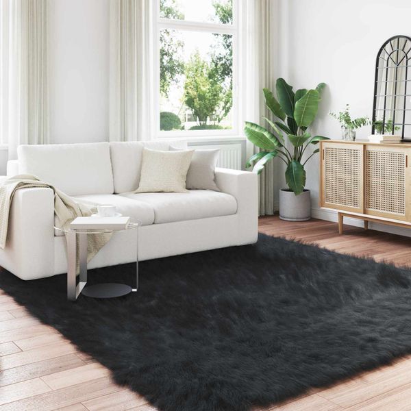 vidaXL Koberec z umelého ovčieho kožucha TAFALLA Čierna 200 x 200 cm