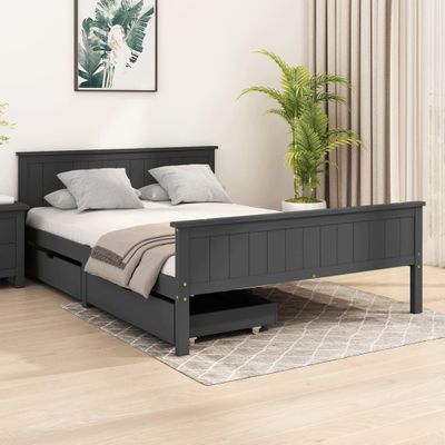 vidaXL Posteľný rám s 2 zásuvkami tmavosivý masívna borovica 160x200cm