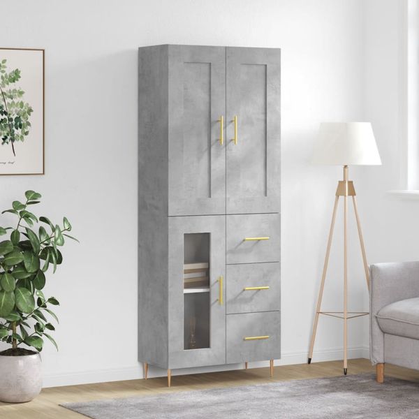 vidaXL Vysoká skrinka betónová sivá 69,5x34x180 cm spracované drevo