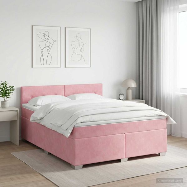 vidaXL Posteľ boxspring s matracom Ružová 180 x 200 cm Zamat