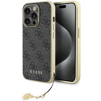 Guess puzdro pre iPhone 15 Pro 6,1" GUHCP15LGF4GGR sivé tvrdé puzdro 4G Charms Collection