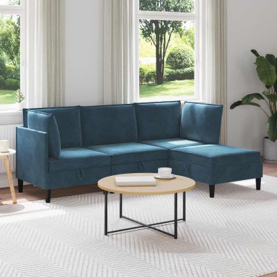 vidaXL Súprava nábytku do obývačky s vankúšom 4 pcs Modrá Zamat