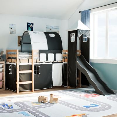 vidaXL Detská vyvýšená posteľ veža bielo-čierna 90x190 cm borovica