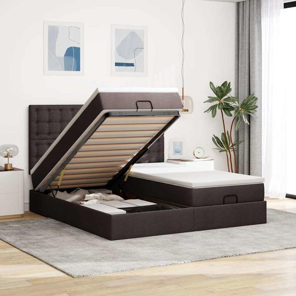 vidaXL Osmanský rám postele s matracmi tmavohnedá 200x200 cm látka