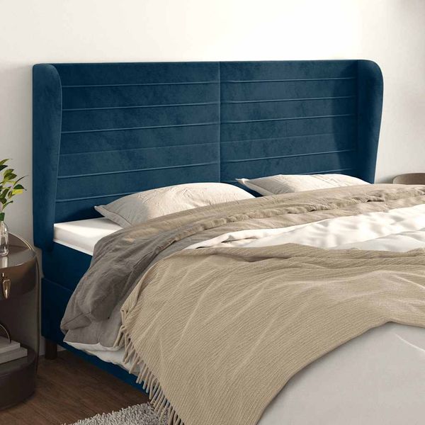 vidaXL Čelo postele so záhybmi tmavomodrá 203x23x118/128 cm zamat