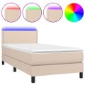 vidaXL Boxspring posteľ matrac a LED kapučínová 90x200 cm umelá koža