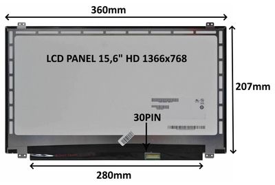 LCD PANEL 15,6'' HD 1366x768 30PIN LESKLÝ / ÚCHYTY HORE A DOLE
