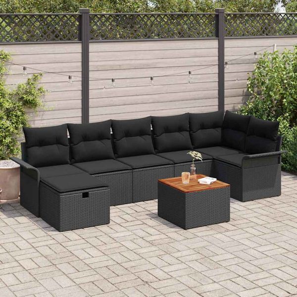 vidaXL Súprava záhradných pohoviek s vankúšom 8 pcs Čierna Poly ratan