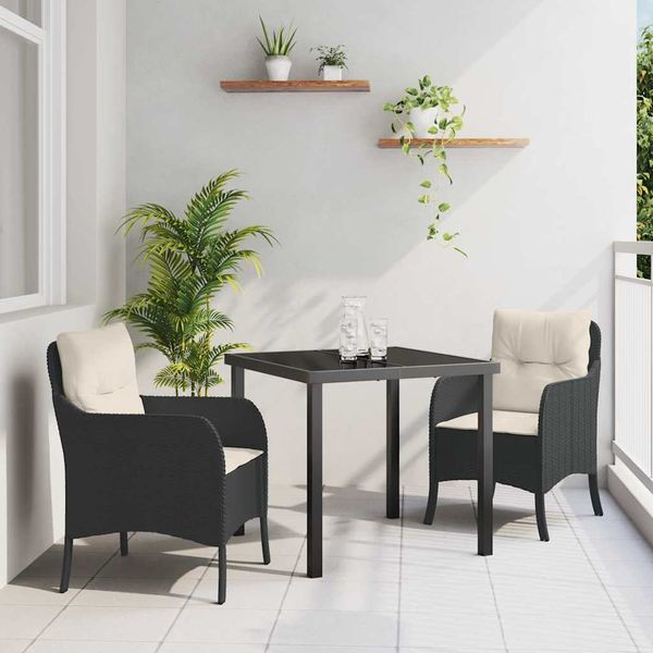vidaXL Záhradný jedálenský set s vankúšom 3 pcs Čierna polyratan