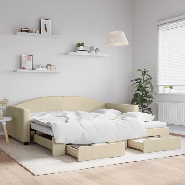 vidaXL Rozkladacia denná posteľ so zásuvkami krémová 100x200 cm látka