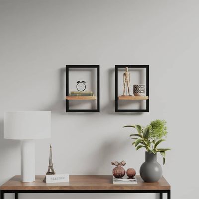 vidaXL Nástenné police 2 ks 25x25x35 cm akáciový masív a oceľ