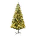 vidaXL Osvetlený vianočný stromček so šiškami, zelený 195 cm, PVC a PE
