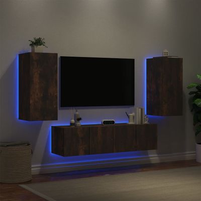 vidaXL 4-dielne TV nástenné skrinky s LED dymový dub kompozitné drevo