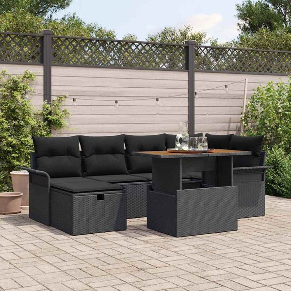 vidaXL Súprava záhradných pohoviek s vankúšom 7 pcs Čierna polyratan