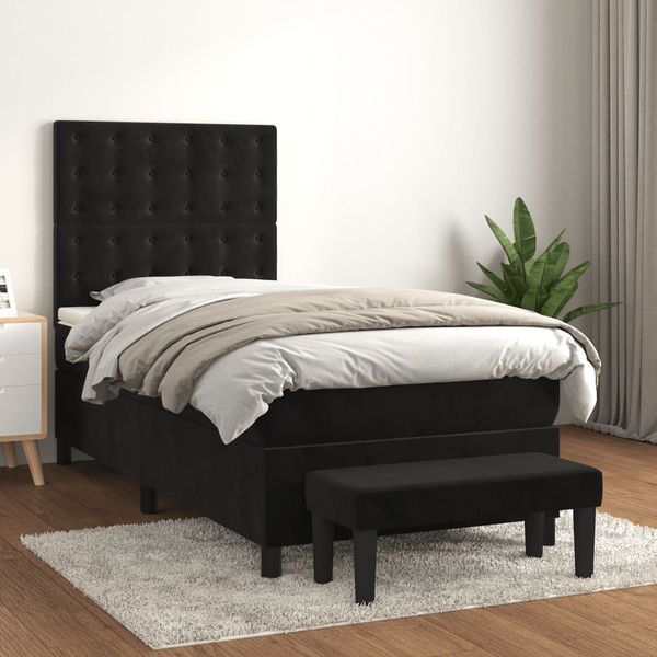 vidaXL Posteľný rám boxspring s matracom čierny 100x200 cm zamat