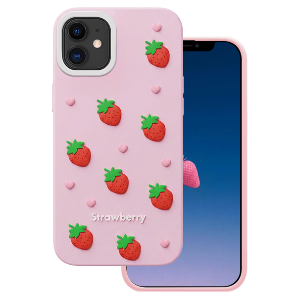 Jahodové puzdro pre iPhone 11 ružová