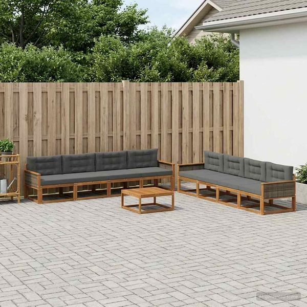 vidaXL Záhradná súprava gaučov s vankúšom 9 pcs Prírodná a antracitová