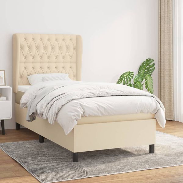 vidaXL Boxspring posteľ s matracom krémová 100x200 cm látka