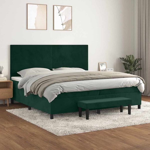vidaXL Posteľný rám boxsping s matracom tmavozelený 200x200 cm zamat