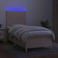 vidaXL Posteľ boxsping s matracom a LED krémová 90x190 cm látka