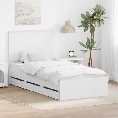 vidaXL Rám postele so zásuvkou Biela 100 x 200 cm Inžinierske drevo