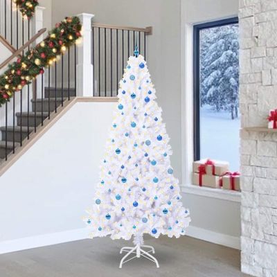 vidaXL Umelý vianočný stromček s 300 LED-i Biela 240 cm PVC a oceľ