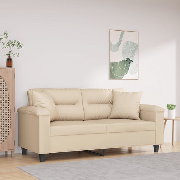 vidaXL 2-miestna pohovka s vankúšmi krémová 140 cm mikrovlákno
